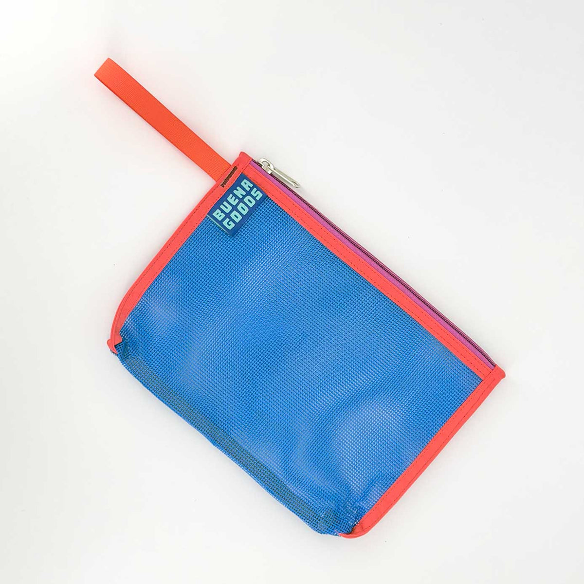 The Keeper | Yacht Rock is a blue zippered pouch with red trim and handle, made from durable industrial mesh and finished with a small “Bumka Goods” label in the top corner, shown against a white background.